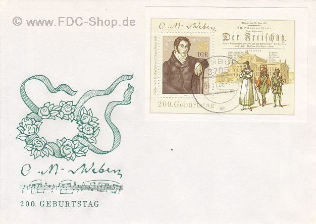 Ersttagsbrief DDR Mi-Nr: 3055, 200. Geburtstag von Carl Maria von Weber
