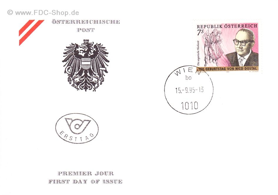 Ersttagsbrief Österreich Mi-Nr: 2168, Operettenkomponister: 100. Geburtstag von Nico Dostal