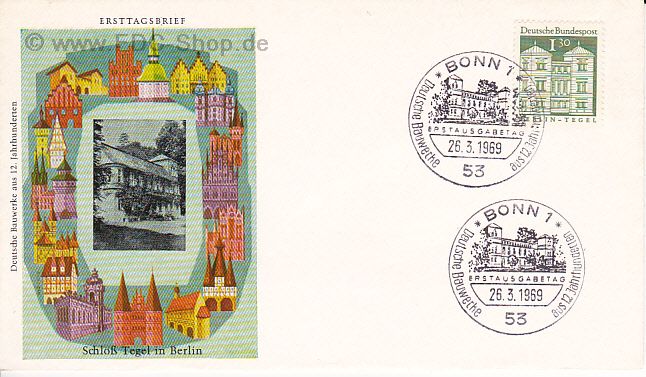 Ersttagsbrief BUND Mi-Nr: 502, Freimarke; Deutsche Bauwerke aus 12 Jahrhunderten
