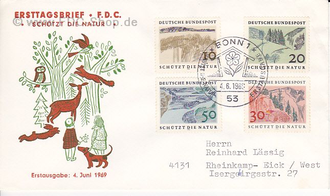 Ersttagsbrief BUND Mi-Nr: 591-594, Europäisches Naturschutzjahr 1970