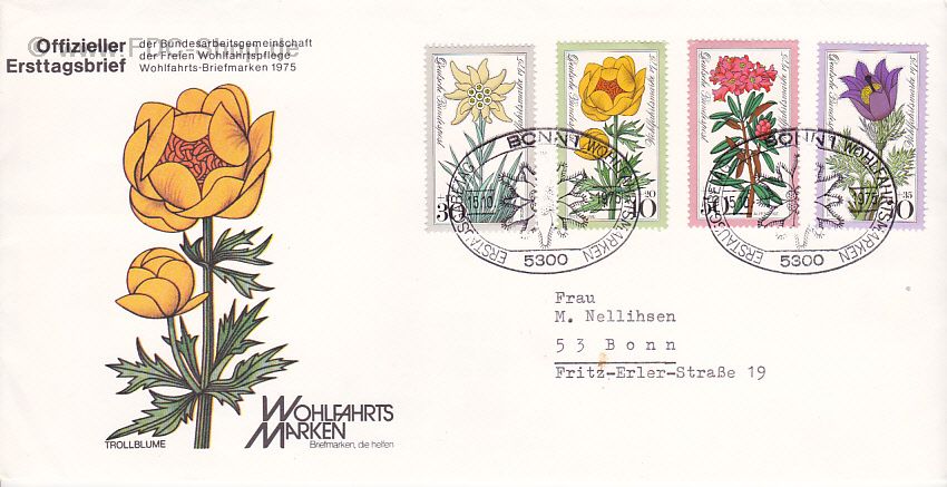 Ersttagsbrief BUND Mi-Nr: 867-870, Wohlfahrt: Alpenblumen
