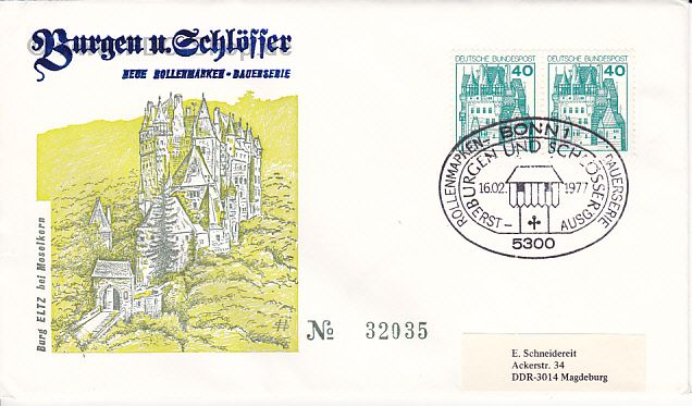 Ersttagsbrief BUND Mi-Nr: 915, Freimarken: Burgen und Schlösser; Burg Eltz
