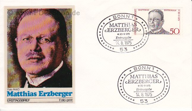 Ersttagsbrief BUND Mi-Nr: 865, 100. Geburtstag von Matthias Erzberger