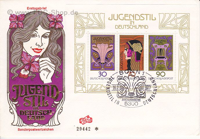 Ersttagsbrief BUND Mi-Nr: 923-925, 75 Jahre Jugendstil in Deutschland, Block 14