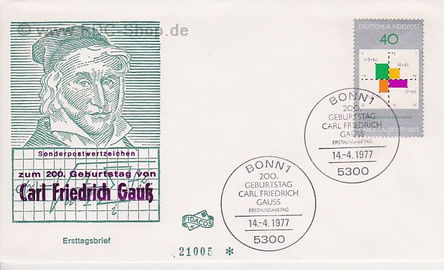 Ersttagsbrief BUND Mi-Nr: 928, 200. Geburtstag von Carl Friedrich Gauß (1777-1855)