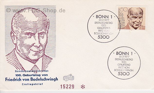 Ersttagsbrief BUND Mi-Nr: 942, 100. Geburtstag von Friedrich von Bodelschwingh