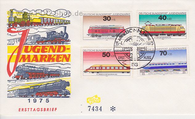 Ersttagsbrief BUND Mi-Nr: 836-839, Jugend: Lokomotiven