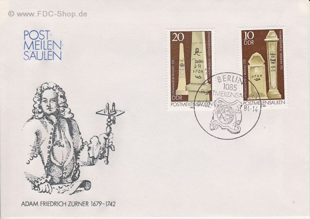 Ersttagsbrief DDR Mi-Nr: 2853+2854, Postmeilensäulen