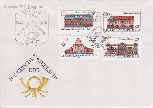 Ersttagsbrief DDR Mi-Nr: 3067-3070, Historische Postgebäude