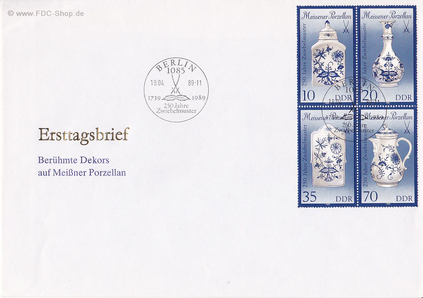 Ersttagsbrief DDR Mi-Nr: 3241-3144, Meissener Porzellan (Viererblock)