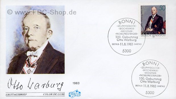 Ersttagsbrief BUND Mi-Nr: 1184, 100. Geburtstag von Otto Warburg