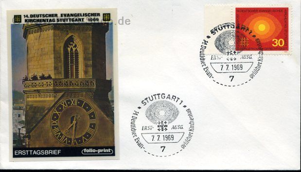 Ersttagsbrief BUND Mi-Nr: 595, Deutscher Evangelischer Kirchentag, Stuttgart