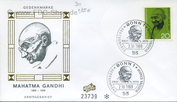 Ersttagsbrief BUND Mi-Nr: 608, 100. Geburtstag von Mahatma Gandhi