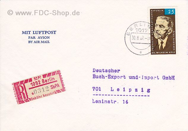 R-Brief DDR Mi-Nr: 1121, 90. Geburtstag von Wilhelm Külz