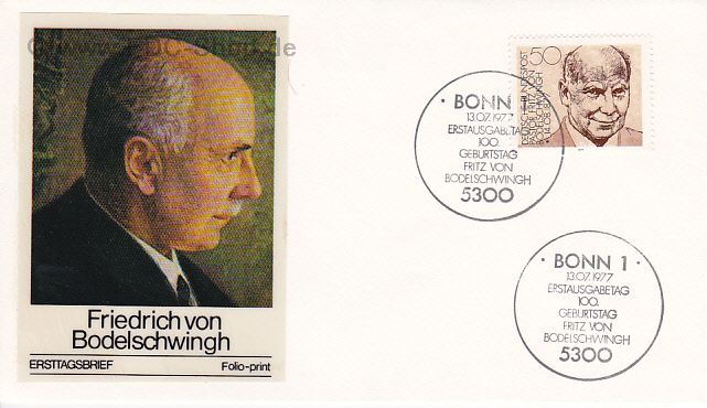 Ersttagsbrief BUND Mi-Nr: 942, 100. Geburtstag von Friedrich von Bodelschwingh