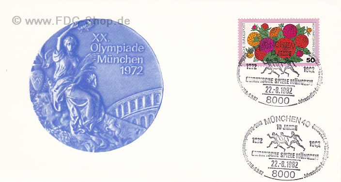 Sonderbrief BUND, Mi-Nr. 906, 10 Jahre Olympische Spiele, München