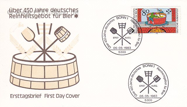 Ersttagsbrief BUND Mi-Nr: 1179, Über 450 Jahre Deutsches Reinheitsgebot für Bier