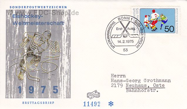 Ersttagsbrief BUND Mi-Nr: 835, Eishockeyweltmeisterschaft München und Düsseldorf