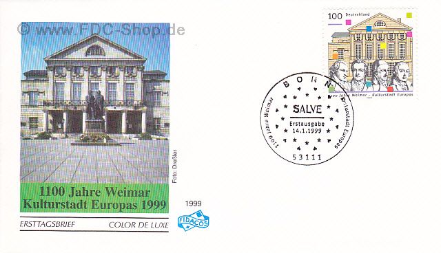 Ersttagsbrief BUND Mi-Nr: 2028, 1100 Jahre Weimar - Kulturhauptstadt Europas 1999