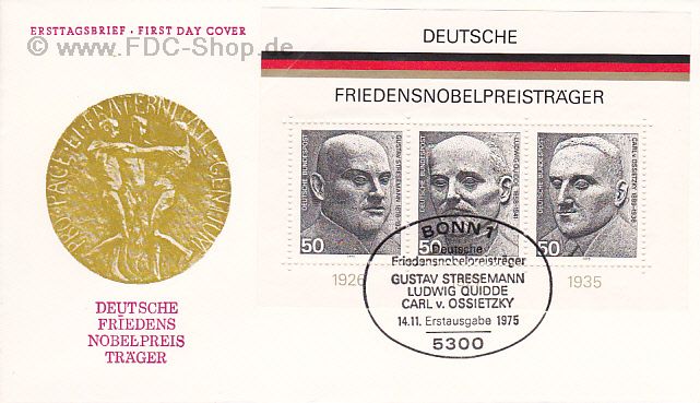 Ersttagsbrief BUND Mi-Nr: 871-873, Deutsche Friedensnobelpreisträger (Block 11)