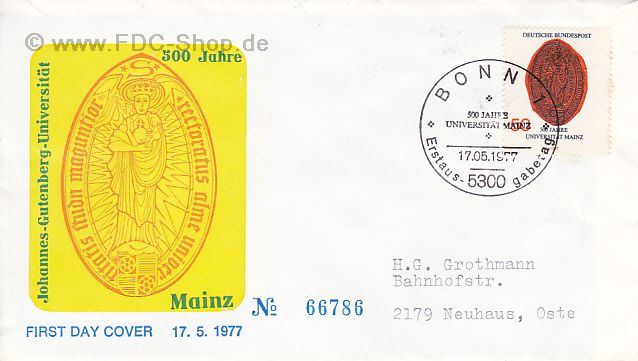 Ersttagsbrief BUND Mi-Nr: 938, 500 Jahre Universität Mainz