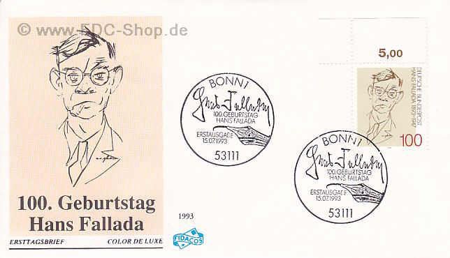 Ersttagsbrief BUND Mi-Nr: 1683, 100. Geburtstag von Hans Fallada (Stempel Bonn)