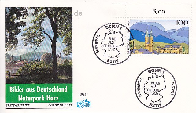Ersttagsbrief BUND Mi-Nr: 1685, Bilder aus Deutschland; Harz (Goslar) Stempel Bonn