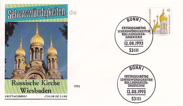 Ersttagsbrief BUND Mi-Nr: 1687, Freimarke: Sehenswürdigkeiten; Russische Kirche, Wiesbaden (Stempel Bonn)