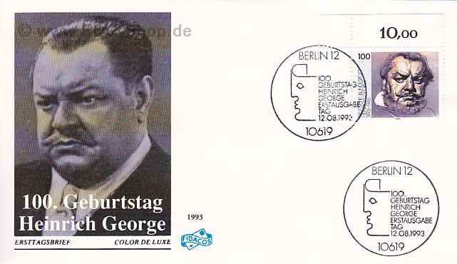 Ersttagsbrief BUND Mi-Nr: 1689, 100. Geburtstag von Heinrich George (Stempel Berlin)