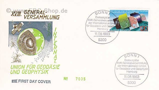Ersttagsbrief BUND Mi-Nr: 1187, Generalversammlung der Internationalen Union für Geodäsie und Geophysik (IUGG), Hamburg