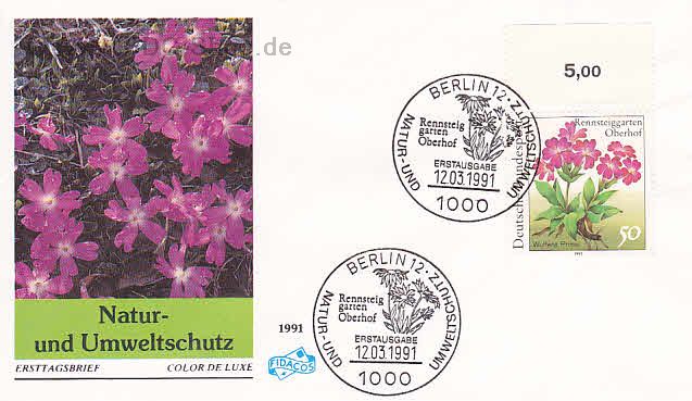 Ersttagsbrief BUND Mi-Nr: 1506, Natur- und Umweltschutz; Pflanzen aus dem Rennsteiggarten Oberhof (SS Berlin)