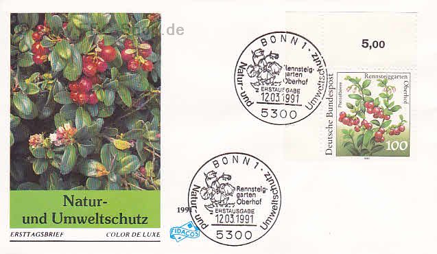 Ersttagsbrief BUND Mi-Nr: 1508, Natur- und Umweltschutz; Pflanzen aus dem Rennsteiggarten Oberhof (SS Bonn)
