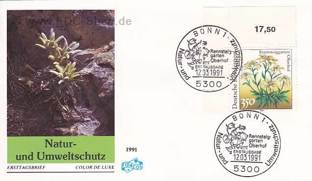 Ersttagsbrief BUND Mi-Nr: 1509, Natur- und Umweltschutz; Pflanzen aus dem Rennsteiggarten Oberhof (SS Bonn)