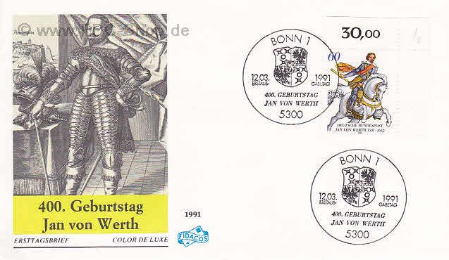 Ersttagsbrief BUND Mi-Nr: 1504, 400. Geburtstag von Jan von Werth (SS Bonn)