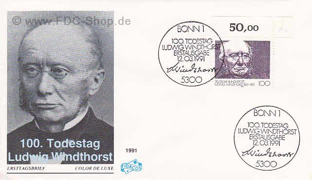 Ersttagsbrief BUND Mi-Nr: 1510, 100. Todestag von Ludwig Windthorst (SS Bonn)