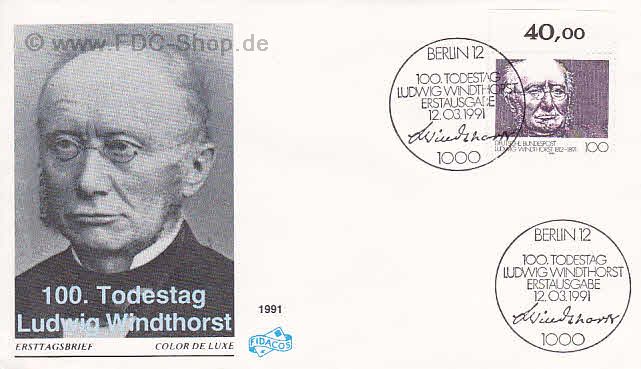 Ersttagsbrief BUND Mi-Nr: 1510, 100. Todestag von Ludwig Windthorst (SS Berlin)