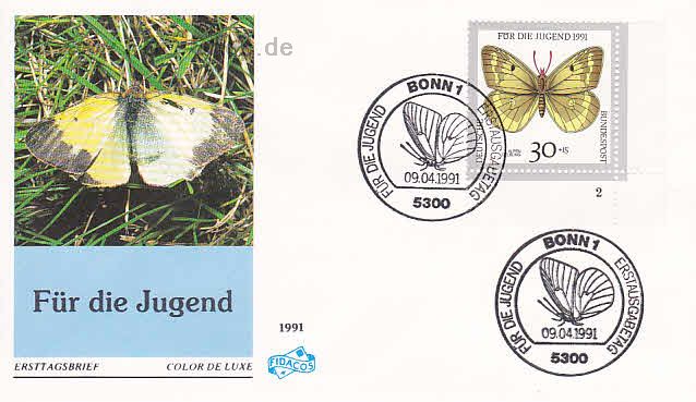 Ersttagsbrief BUND Mi-Nr: 1512, Jugend: Gefährdete Schmetterlinge; Alpen-Gelbling) (SS Bonn)