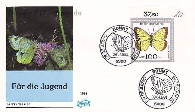 Ersttagsbrief BUND Mi-Nr: 1518, Jugend: Gefährdete Schmetterlinge; Hochmoor-Gelbling (SS Bonn)
