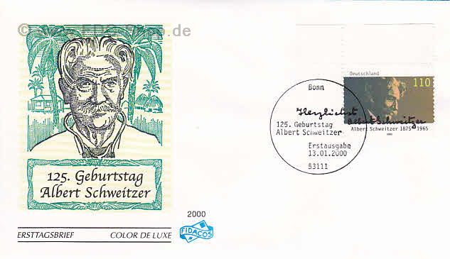 Ersttagsbrief BUND Mi-Nr: 2090, Geburtstag von Dr. Albert Schweitzer