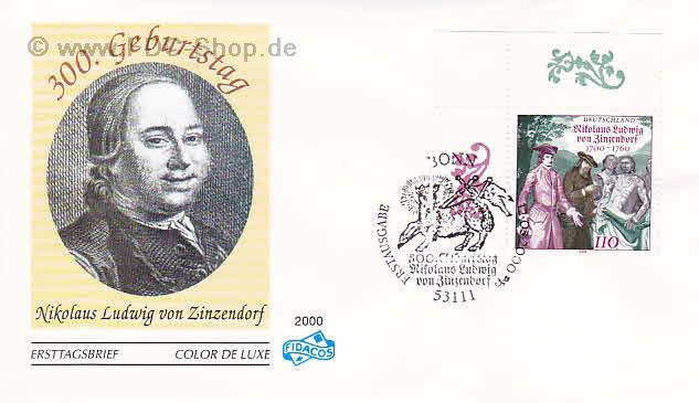 Ersttagsbrief BUND Mi-Nr: 2115, 300. Geburtstag von Nikolaus Ludwig Graf von Zinzendorf