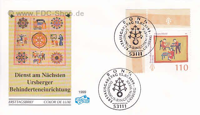 Ersttagsbrief BUND Mi-Nr: 2065, Dienst am Nächsten: 115 Jahre Dominikus-Ringeisen-Werk, Ursberg