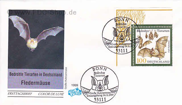 Ersttagsbrief BUND Mi-Nr: 2086, Bedroht Tierarten: Große Hufeisennase