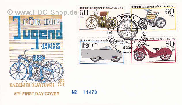 Ersttagsbrief BUND Mi-Nr: 1168-1171, Jugend: Historische Motorräder