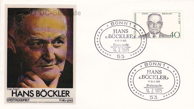 Ersttagsbrief BUND Mi-Nr: 832, 100. Geburtstag von Hans Böckler