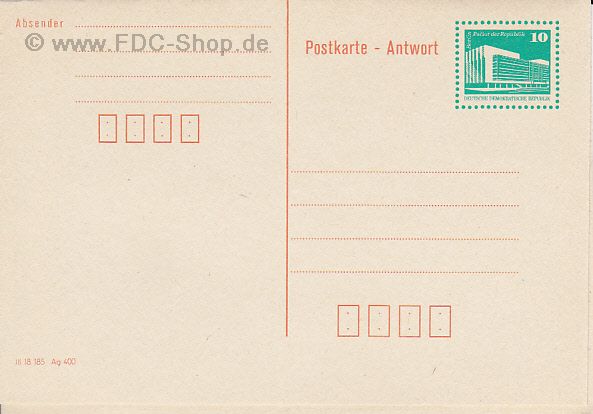 Ganzsache DDR, Mi-Nr. 2484, Freimarke: Aufbau der DDR (Postkarte - Antwort)