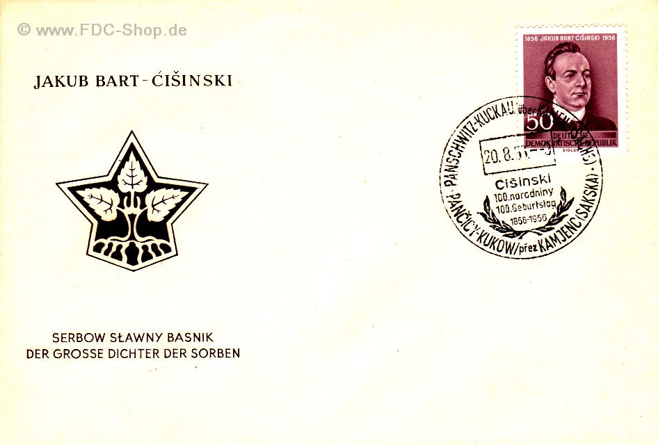 Ersttagsbrief DDR Mi-Nr: 535, 100. Geburtstag von Jakub Bart-Cisinski Ersttagsbrief DDR Mi-Nr: 535, 100. Geburtstag von Jakub Bart-Cisinski